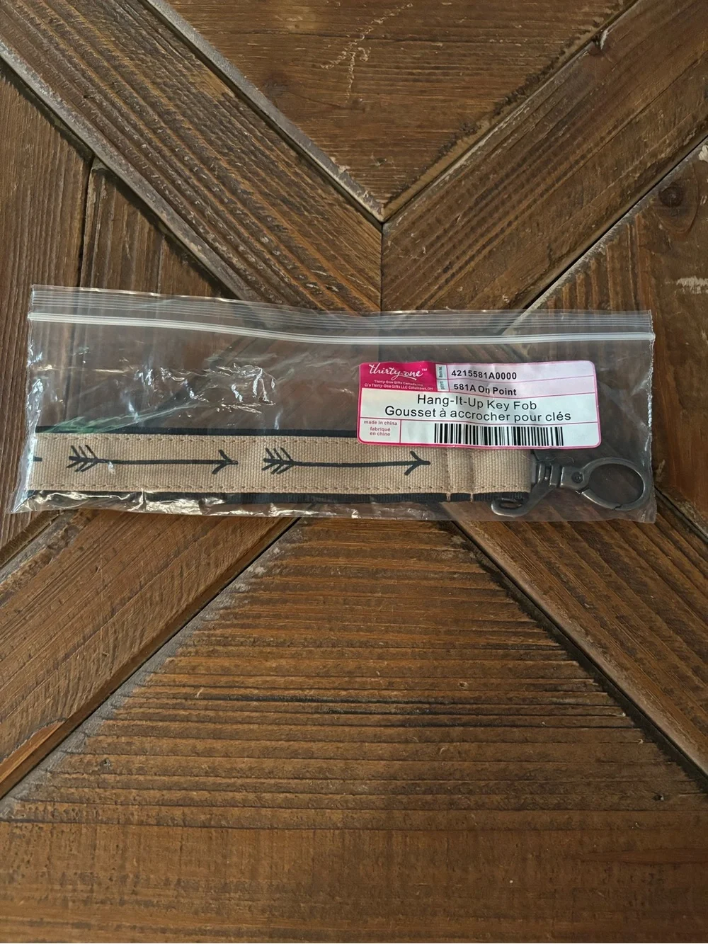 thirty-one Beige and Black Arrow Wristlet Keychain